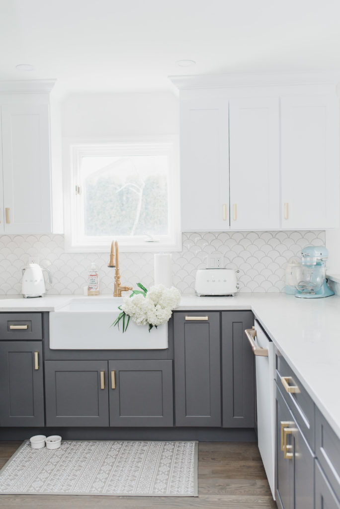 two toned white kitchen renovation